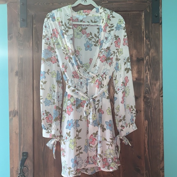 FAVLUX Dresses & Skirts - Favlux Fashion Dress V Neck Tie Style Wrap Floral Long Sleeve Creamy Peach Sz L